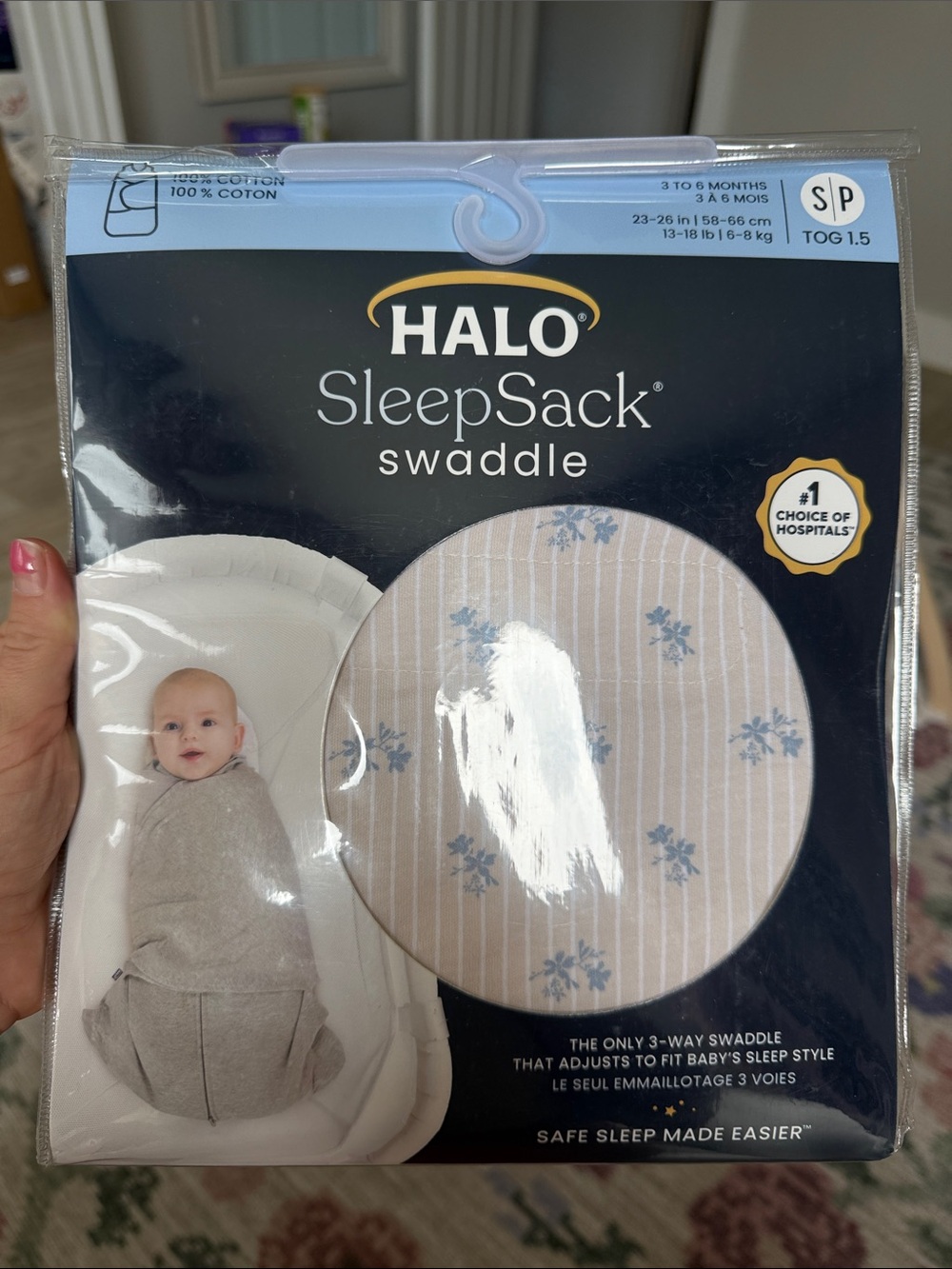 Halo SleepSack Swaddle - White with Light Blue Floral Stripe
